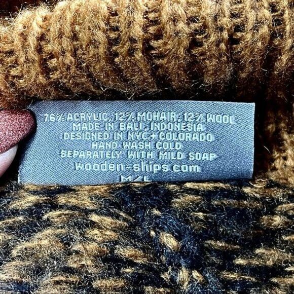 Wooden Ships Mohair Sweater Poncho Black Rust Orange Large - Picture 11 of 12